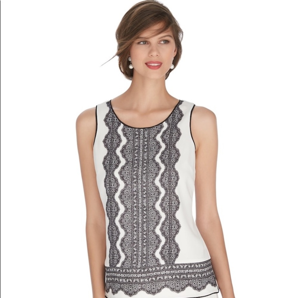 WH|BM Sleeveless Lace Print Shell